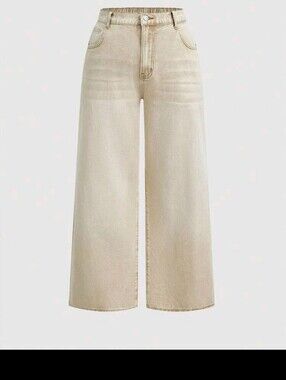 Plus Size Wide-Leg Elastic Waist Jeans in Beige New Never Worn 6xl - 24/26